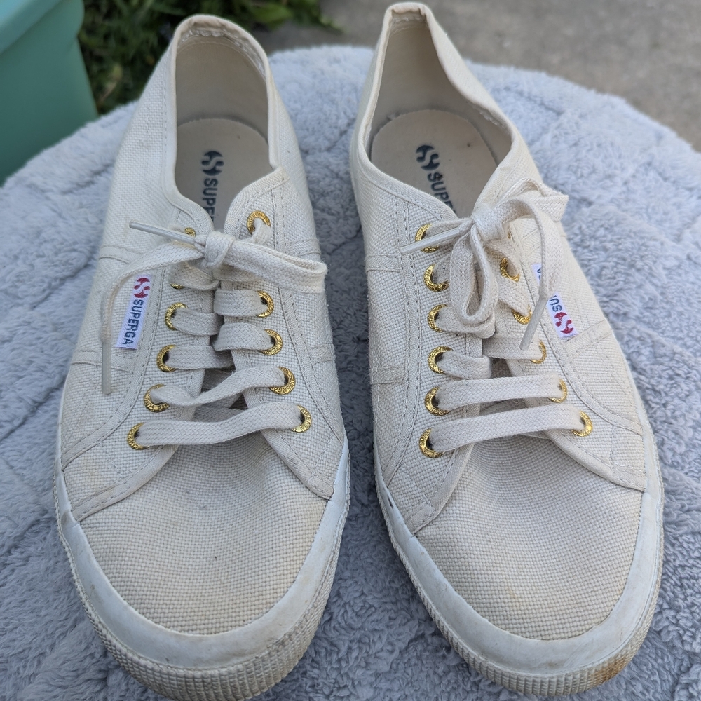 Superga Beige Lace Up Sneakers Size 9.5